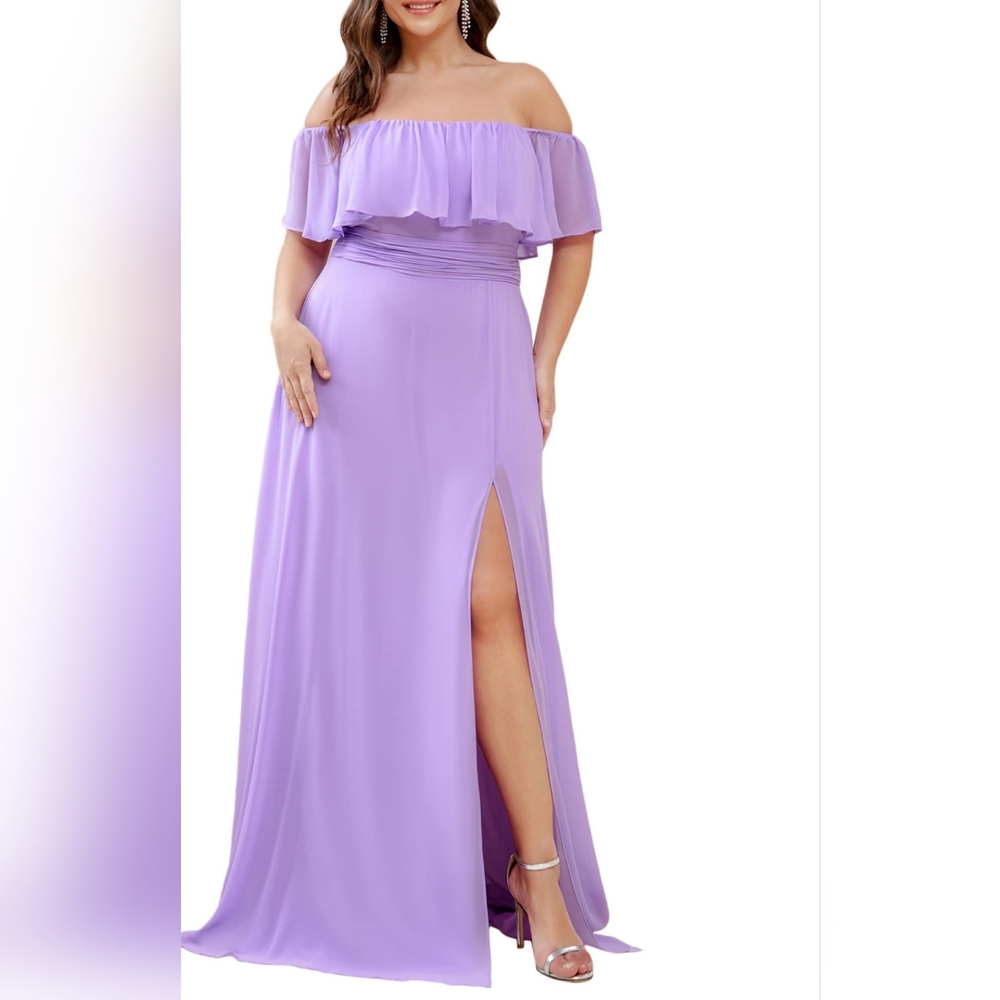 Ever Pretty Celeb Fave Sheer Ruffle Strapless Slit Formal Maxi Dress